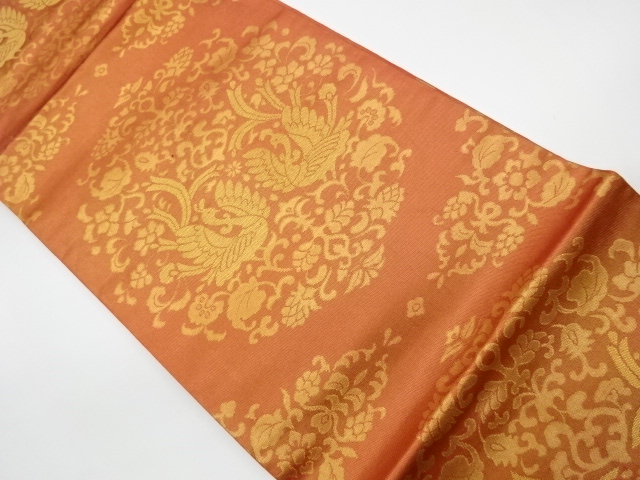 JAPANESE KIMONO / VINTAGE NAGOYA OBI / WOVEN FLOWER ARABESQUE & PHOENIX